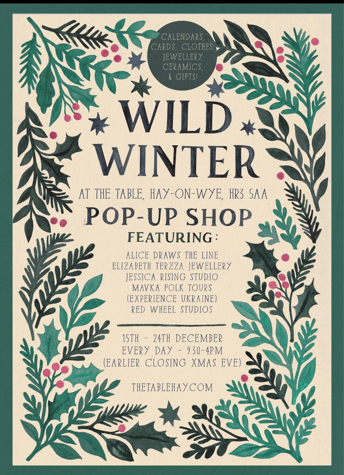 Wild Winter Pop Up Shop in Hay on Wye 15-24th December