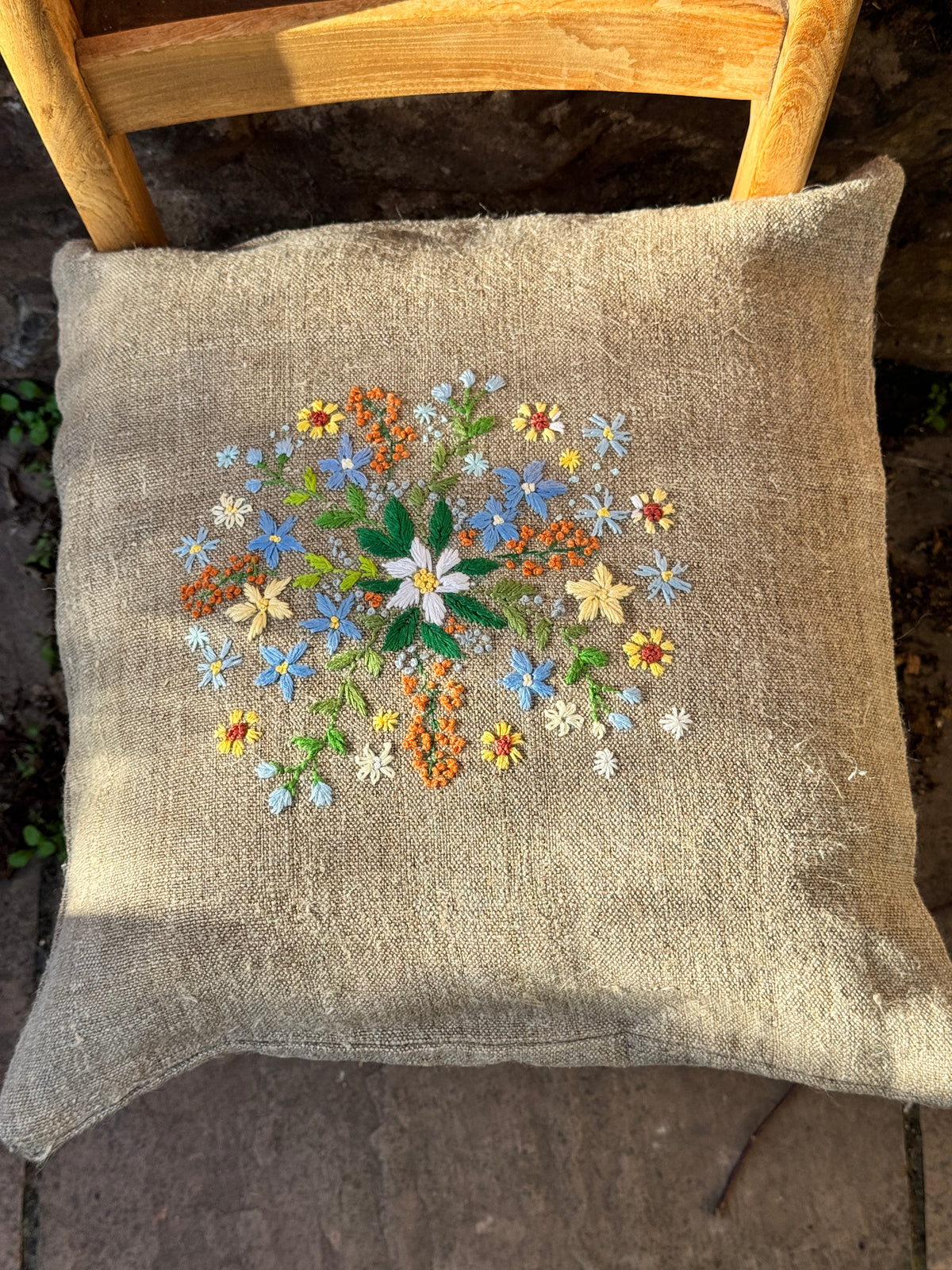 Hand embroidered cushion cover by my mum
