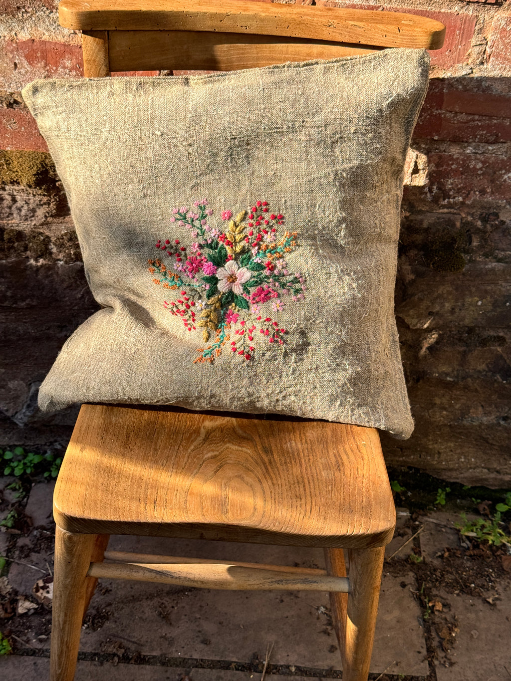 Hand embroidered cushion cover by my mum