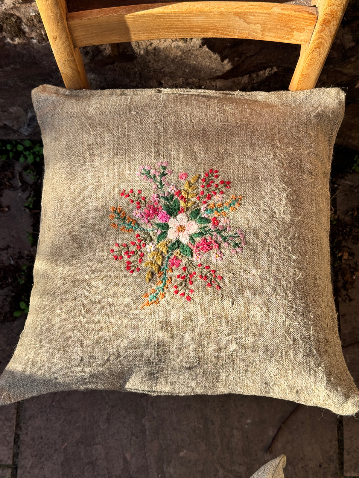 Hand embroidered cushion cover by my mum