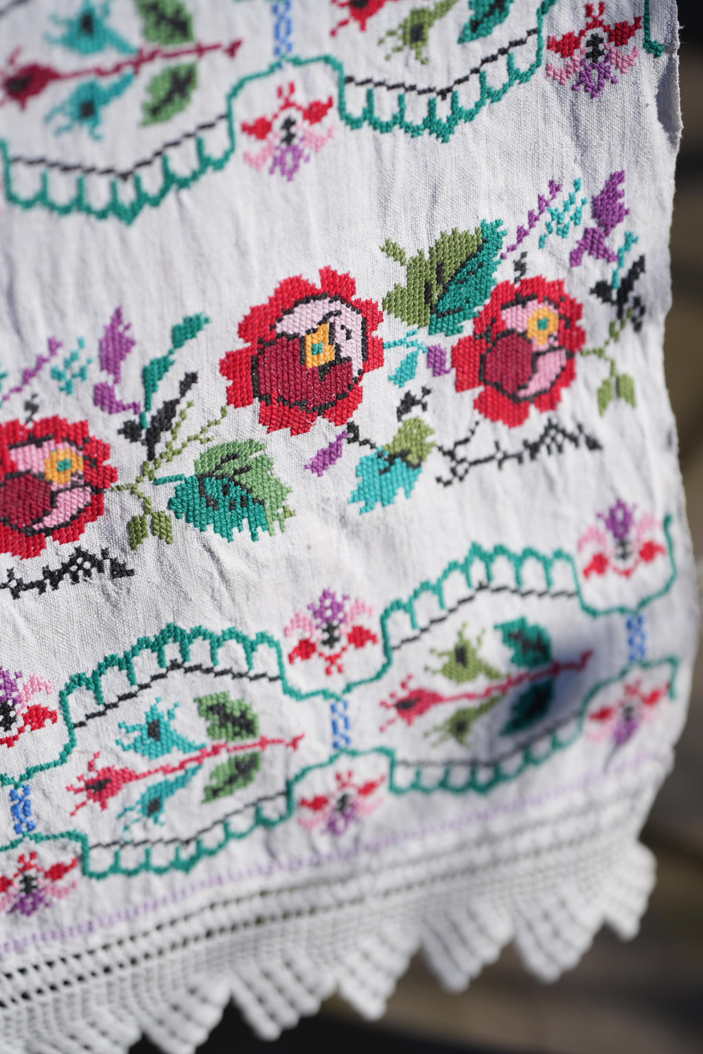 Vintage hand embroidered runner from Ukraine, view 2